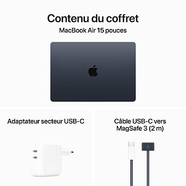 Apple MacBook Air M3 15 pouces (2024) Minuit 8Go/256 Go (MRYU3FN/A) pas cher