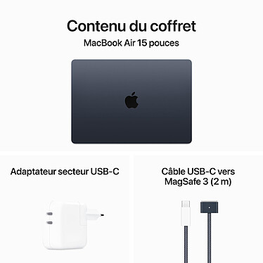 Apple MacBook Air M3 15 pouces (2024) Minuit 16 Go/256 go (MC9G4FN/A) pas cher