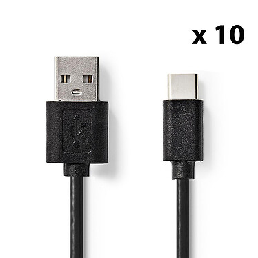 Nedis Lot de 10 câbles USB-C / USB-A - 1 m (Noir)