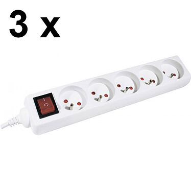 Pack of 3x 5-socket power strips with switch (White)