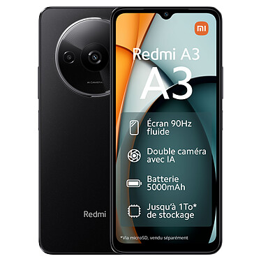 Xiaomi Redmi A3 Noir (4 Go / 128 Go) + Pochette