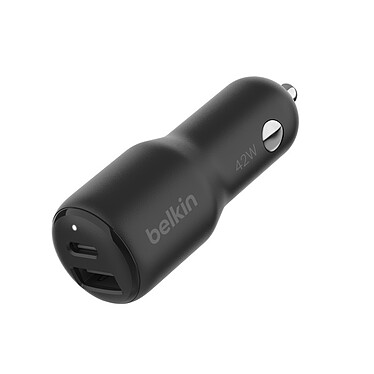 Cargador Belkin Boost de 2 puertos USB-C PD (30 W) + USB-A (12 W) Cargador de coche a mechero (negro)