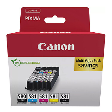 Canon PGI-580BK/CLI-581 BK/C/M/Y Multipack de 5 colores.