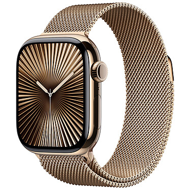 Apple Watch Series 10 GPS + Cellular Titanium Gold Milanese 42mm Band.