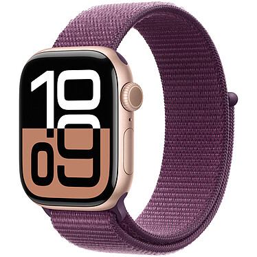 Apple Watch Series 10 GPS + Cellular 42 mm Aluminium Rose Or Bracelet Sport Textile Prune