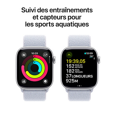 Acheter Apple Watch Series 10 GPS + Cellular 42 mm Aluminium Argent Bracelet Sport Textile Nuée Bleue