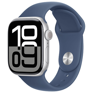 Apple Watch Series 10 GPS + Cellular 42 mm Aluminium Argent Bracelet Sport Denim M/L