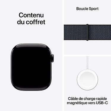 Apple Watch Series 10 GPS 42 mm Aluminium Noir de Jais Bracelet Sport Textile Encre Violette pas cher