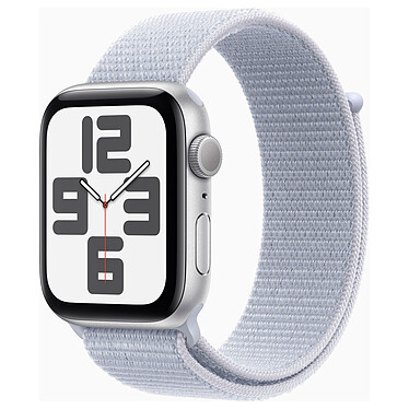 Apple Watch SE GPS (2024) 44 mm Aluminio Plata Banda textil deportiva Nube Azul .