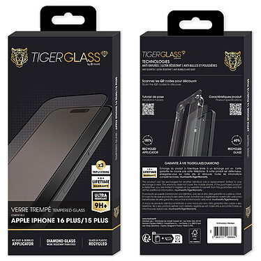 Nota Tiger Glass Plus Diamond Verre Trempé 9H+ Apple iPhone 15 Plus / 16 Plus .