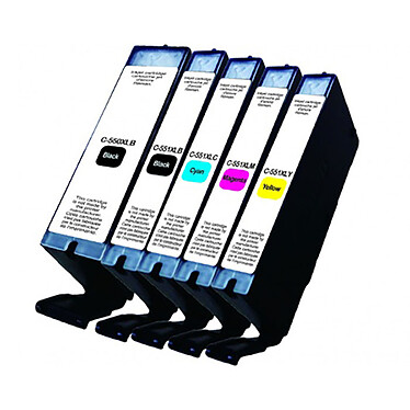 Pack of 5 550XL/551XL 2BK/C/M/Y ink cartridges[LDLCCONTEXT:Offering printing capacities equivalent to Canon cartridges, these 5 550/551XL ink cartridges offer an economical and effective solution for your everyday needs.
]