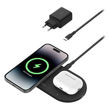 Belkin Chargeur Magsafe Qi2 15 W pour Iphone Stand et Airpods 2 en 1 - Noir