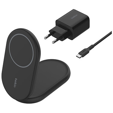 Belkin BoostCharge Socle de Recharge Aimanté et Pliable Qi2 15W (Noir) + Chargeur secteur