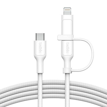 Avis Belkin Boost Charge Pro Câble 2-en-1 USB-C et Lightning (Blanc)