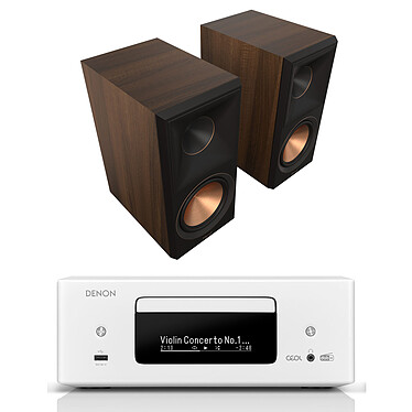 Denon RCD-N12DAB Blanc + Klipsch RP-600M II Noyer
