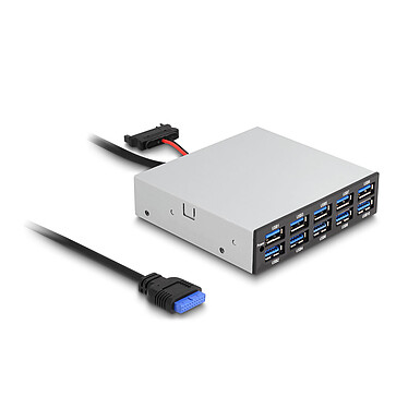 DeLock Hub USB 3.0 (10 ports USB-A) en façade dans baie 3.5''