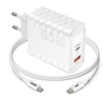 Akashi Pack Chargeur Secteur GaN 65W USB-C et USB-A + Cable USB-C 65W 1.5M