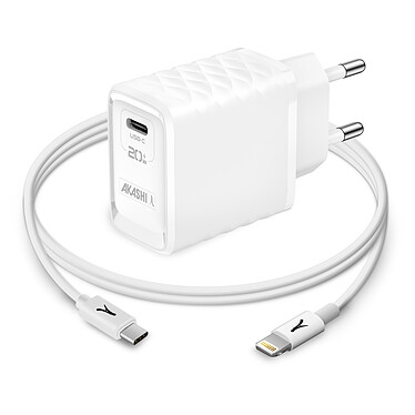 Akashi Pack Chargeur Secteur GaN 20W USB-C + Cable Lightning 1M