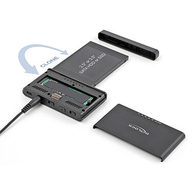 Avis DeLock Convertisseur avec couvercle USB-C pour 1x SSD M.2 NVMe + 1x SATA SSD / HDD avec fonction de Clonage