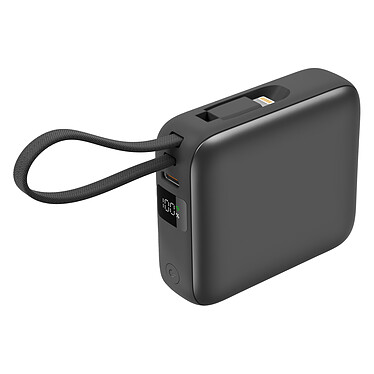 Akashi Batterie de Secours avec câbles USB-C et Lightning intégrés - 10 000 mAh (Noir)