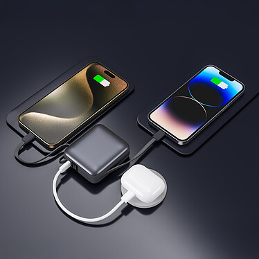 Acheter Akashi Batterie de Secours avec câbles USB-C et Lightning intégrés - 10 000 mAh (Noir)
