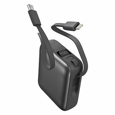 Akashi Batterie de Secours avec câbles USB-C et Lightning intégrés - 10 000 mAh (Noir) pas cher