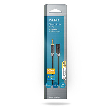 Avis Nedis câble audio rallonge stéréo jack 3.5 mm M/F plaqué or (3 mètres) Anthracite