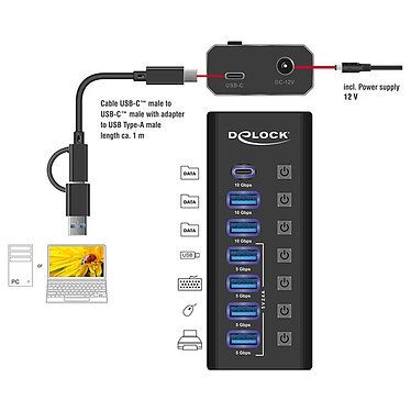 Acheter DeLock Hub USB avec 1 port USB-C 3.1 + 2 ports USB-A 3.1 + 4 ports de chargement USB 3.0