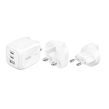 Belkin Chargeur Secteur 70W 2x USB-C + 1x USB-A (45W + 12W +12W) + Kit adaptateur de voyage