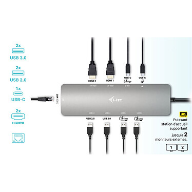 Acheter i-tec USB-C Metal Nano 2x Display Docking Station Power Delivery 100W + Adaptateur secteur 100W