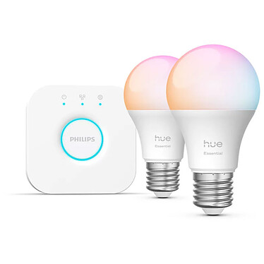 Philips Hue Ampoule connectée Essential E27 A60 8 W Bluetooth x 2 + Kit de démarrage