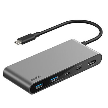 Belkin Connect Hub USB-C avec 1 x HDMI, 2 x USB-C, 2 x USB-A, 1 x carte SD, 1 x carte microSD (Gris)