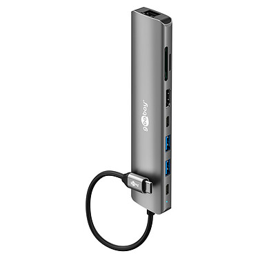 Goobay Hub Slim USB-C vers 1x HDMI 2.0, 2x USB-C 3.0, 2x USB-A 3.0, 1x RJ45, 1x SD et 1 microSD - PD 100W