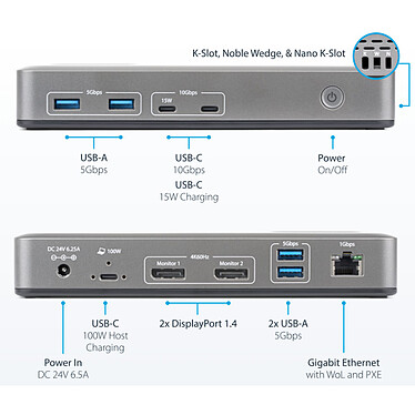 Acheter StarTech.com Station Accueil USB-C 3.1 Double Ecran DisplayPort 4K 60 Hz - RJ45 - Hub 4x USB-A + 3x USB-C et Power Delivery 100W