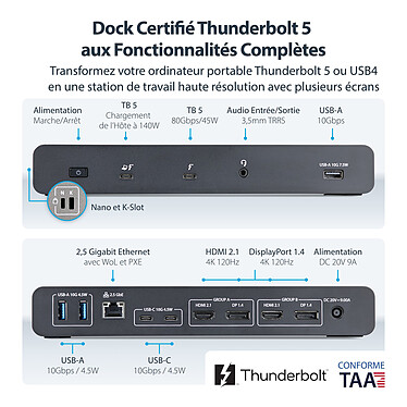 Acheter StarTech.com Station d'accueil Thunderbolt 5/USB-C Quadruple affichage 4K 60 Hz avec Power Delivery 140 W