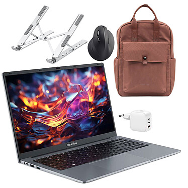Blackview AceBook 6 R3 3300U 16/512 + Souris sans fil pour gaucher + Support pliable INOVU INSUTR16 + INOVU Blush Backpack (Marron) + INOVU Chargeur Secteur USB-C 70W GaN