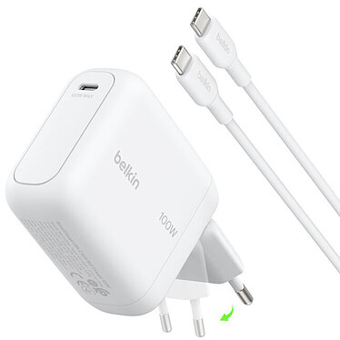 Belkin BoostCharge Chargeur secteur GaN USB-C 100W (Blanc) + Câble USB-C