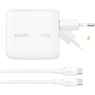 Avis Belkin BoostCharge Chargeur secteur GaN USB-C 100W (Blanc) + Câble USB-C
