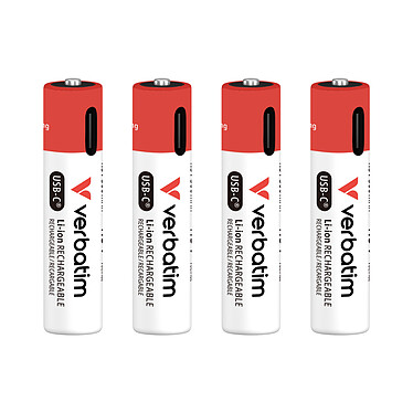 Verbatim AAA USB-C Rechargeable Batteries (par 4)