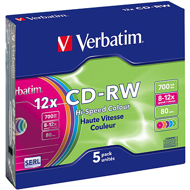 Verbatim CD-RW 700 MB certified 12x colour (pack of 5, slim case)