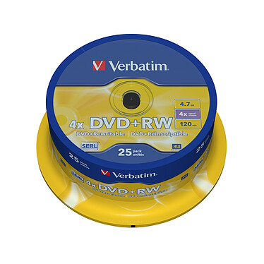 Verbatim DVD+RW 4.7 Go certifié 4x (pack de 25, spindle)