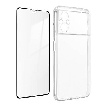 Avizar Coque pour Xiaomi Poco M5 Silicone Souple et Film Verre Trempé 9H  transparent contour noir