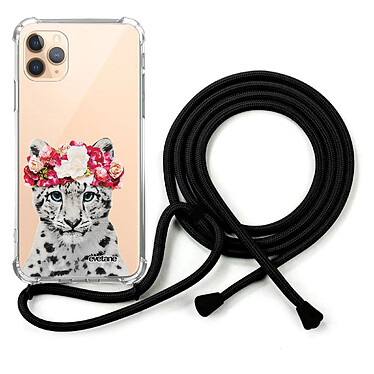 Evetane Coque cordon iPhone 11 Pro noir Dessin Leopard Couronne