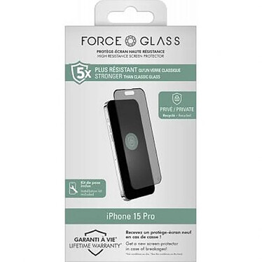 Force Glass Protection d'écran pour iPhone 15 Pro en Verre Organique 2.5D Privé Noir transparent pas cher