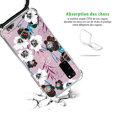 Avis LaCoqueFrançaise Coque cordon Samsung Galaxy S20 Dessin Fleurs parme
