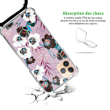 Avis LaCoqueFrançaise Coque cordon iPhone 11 Pro Max Dessin Fleurs parme