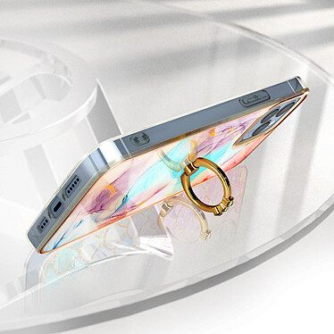 Avis Avizar Coque iPhone 13 Pro Bi-matière avec Bague de maintien Motif marbre Bleu et rose