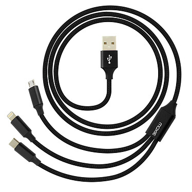 Moxie Câble 3 en 1 Lightning USB type C Micro USB Multi-embouts Charge 3A  Noir