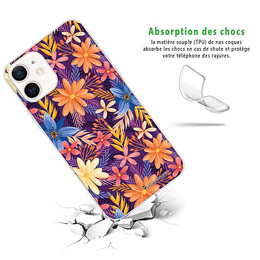 Avis LaCoqueFrançaise Coque iPhone 12 mini silicone transparente Motif Fleurs violettes et oranges ultra resistant