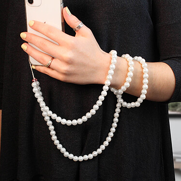 Avis Avizar Bijou de Téléphone Bracelet à Perles 110cm Collection Perla Blanc